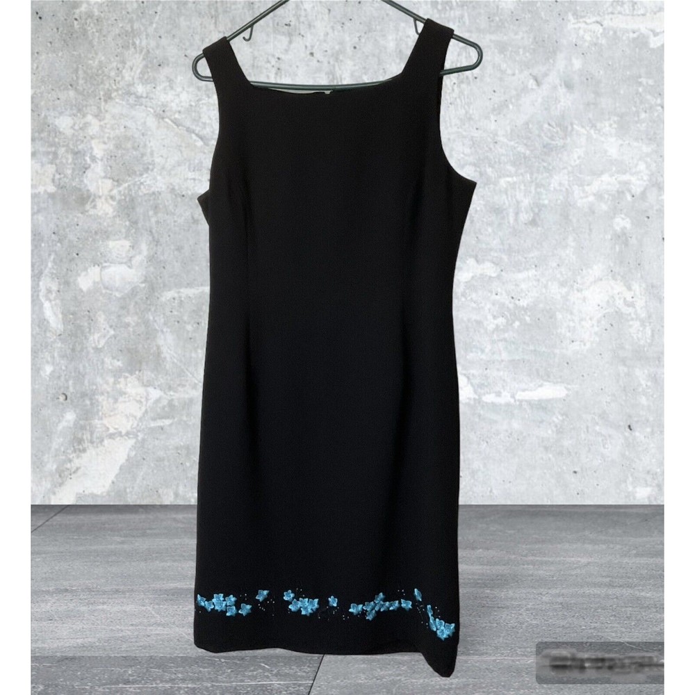 Worthington Black Sleeveless Embroidered Embellished Sheath Dress Womens Size 8M